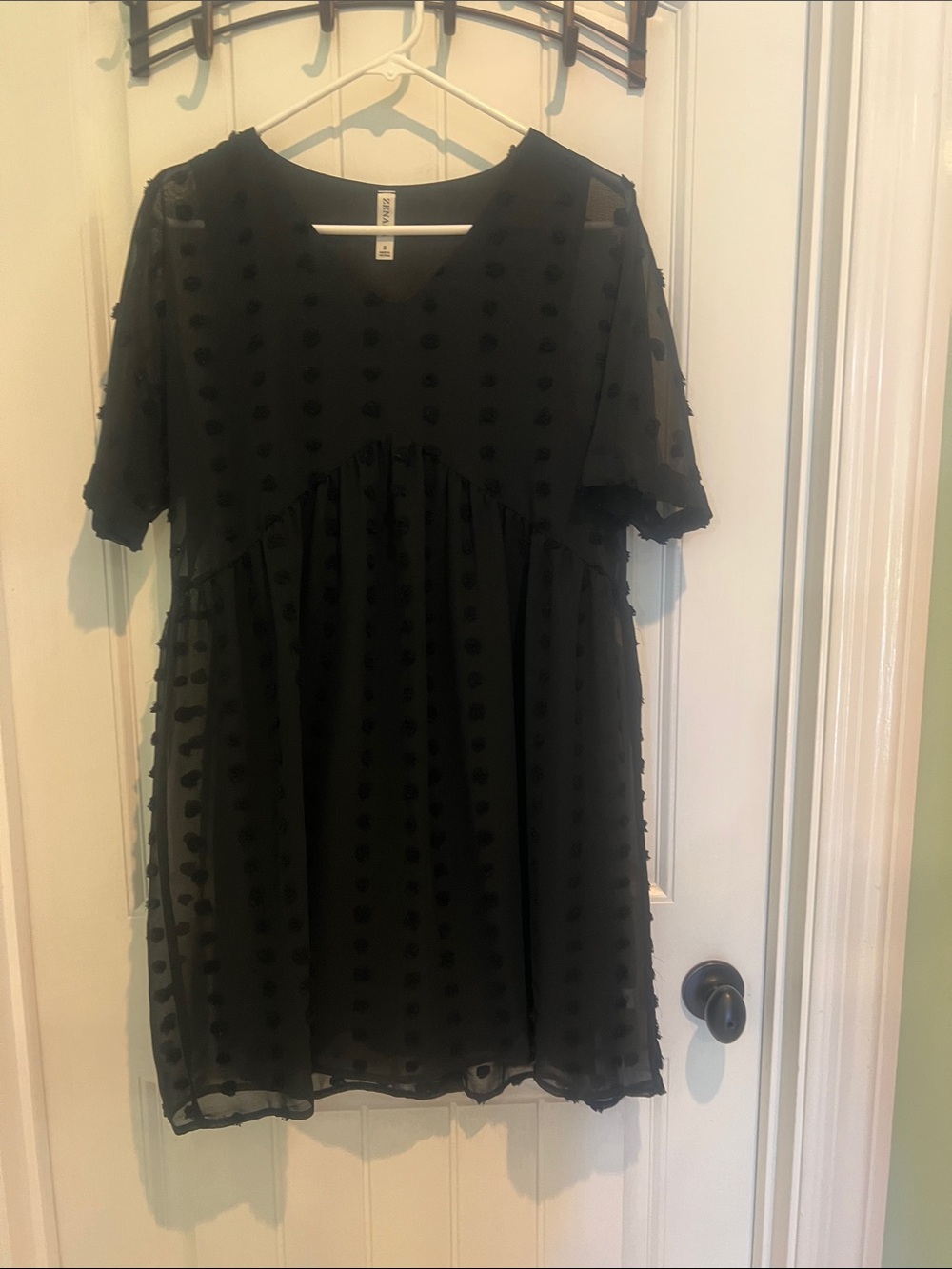 Black Swiss Dot Mini Dress by Zenana Outfitters